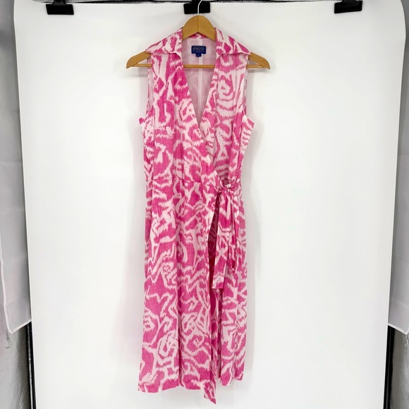 Pendleton Women’s Wrap‎ Dress Size 4 Pink White Ikat Midi V-Neck Spring - Picture 1 of 10